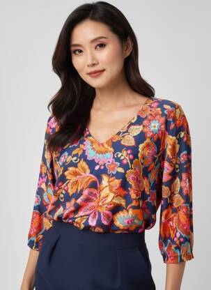 Blouse tissage popeline manches longues bleu FRANCK ANNA femme