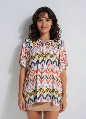 Top imprimé fantaisie manches 3/4 blanc ÉTYMOLOGIE femme