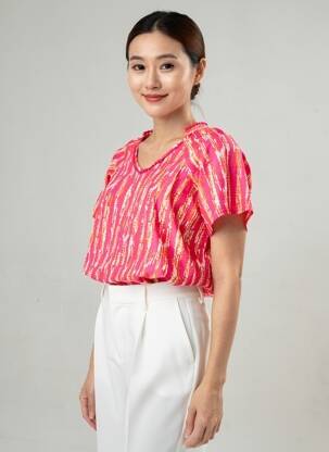 Top imprimé fantaisie manches courtes rose ÉTYMOLOGIE femme
