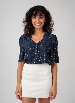 Blouse tissage popeline manches courtes bleu ÉTYMOLOGIE femme