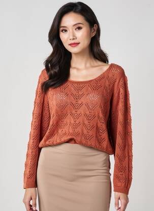 Pull stretch manches longues marron JULIE GUERLANDE femme