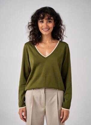 Pull coupe cintrée manches longues vert MD'M femme