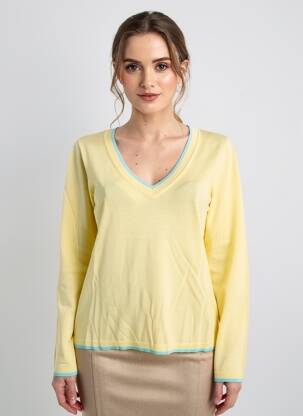 Pull coupe cintrée manches longues jaune MD'M femme