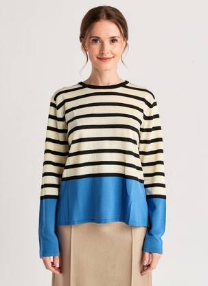 Pull coupe cintrée manches longues bleu MD'M femme