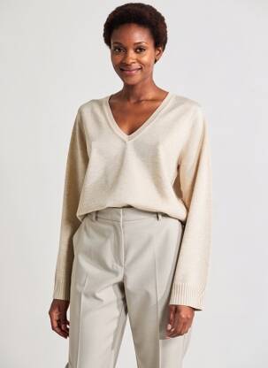 Pull col v manches longues beige MD'M femme