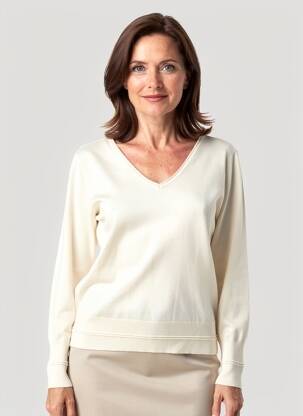 Pull col v manches longues beige JENSEN femme