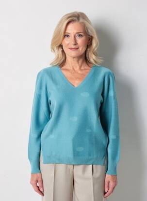 Pull col v manches longues bleu I.ODENA femme