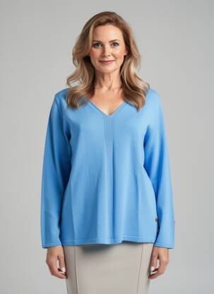 Pull coupe cintrée manches 3/4 bleu MARBLE femme