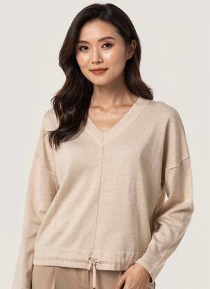 Pull tissage chiné manches longues beige MARBLE femme