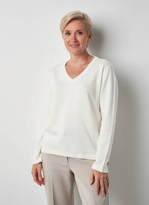 Pull coupe cintrée manches longues beige SIGNATURE femme