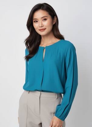Blouse col rond manches longues bleu CISO femme