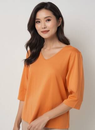 T-shirt manches 3/4 manches 3/4 orange CISO femme
