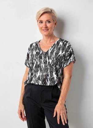 Top imprimé fantaisie manches courtes noir CISO femme