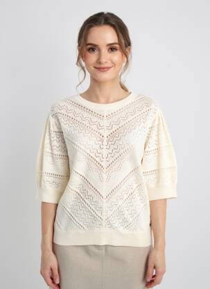 Pull coupe droite manches 3/4 blanc GARCIA femme