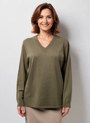 Pull coupe droite manches longues vert BARBARA LEBEK femme
