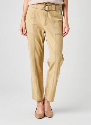 Pantalon droit tissage popeline taille haute beige GARCIA femme