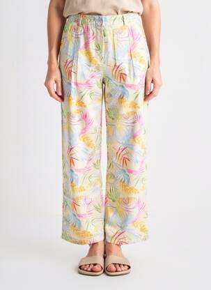 Pantalon droit tissage popeline taille normale beige RECOVER C.C. femme