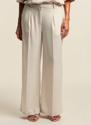 Pantalon large taille à pinces taille haute beige JULIE GUERLANDE femme