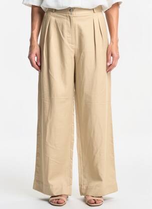 Pantalon large tissage popeline taille normale beige JULIE GUERLANDE femme