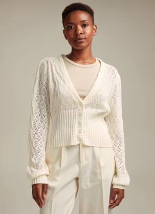 Gilet manches longues maille ajourée blanc ZILCH femme