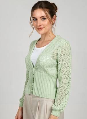 Gilet manches longues maille ajourée vert ZILCH femme