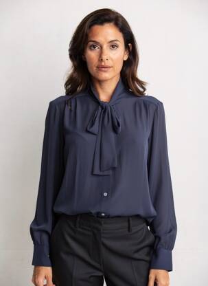 Chemisier tissage crêpe manches longues bleu COTTONADE femme