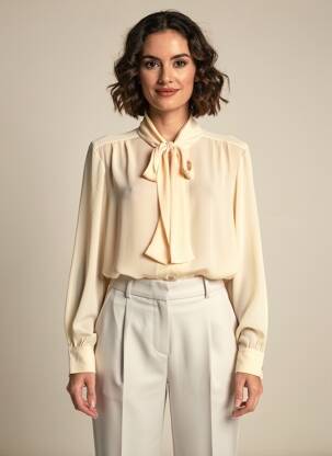 Chemisier tissage crêpe manches longues beige COTTONADE femme