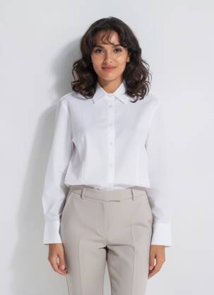 Chemisier coupe droite manches longues blanc COTTONADE femme