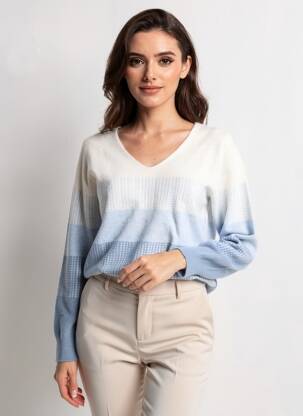 Pull coupe droite manches longues bleu FUEGO WOMAN femme
