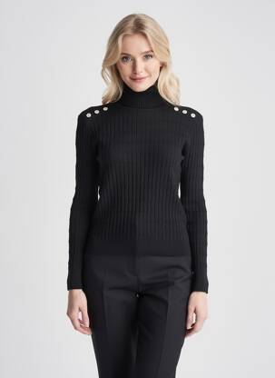 Pull col roulé coupe cintrée manches longues noir ANANKE femme