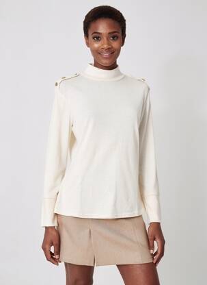 Pull coupe cintrée manches longues beige COTTONADE femme