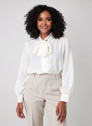 Chemisier tissage crêpe manches longues blanc COTTONADE femme