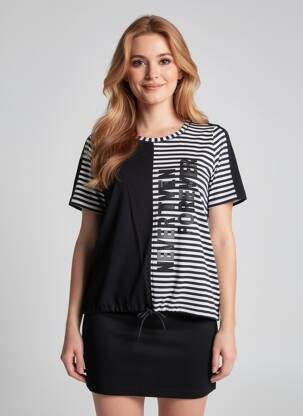 T-shirt sérigraphie floquée manches courtes noir SEE YOU femme