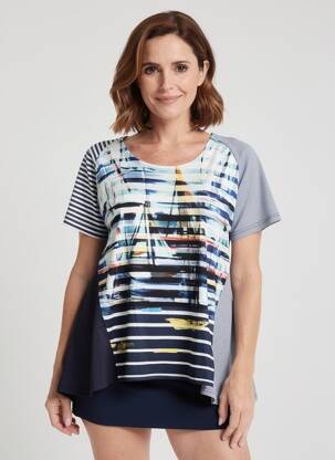 Tunique manches courtes tissage jersey bleu FRANCK ANNA femme