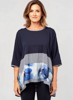 Tunique manches longues col rond bleu FRANCK ANNA femme