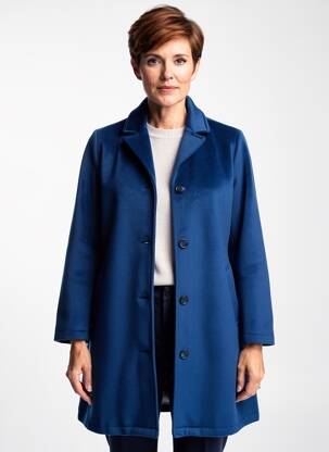 Manteau long coupe cintrée sans capuche bleu CISO femme
