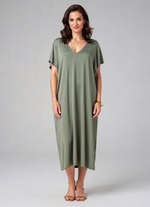 Robe mi-longue manches courtes manches courtes vert GUITARE femme
