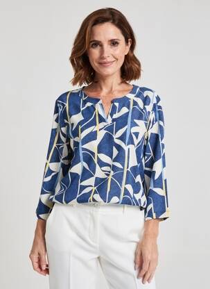 Blouse tissage popeline manches 3/4 bleu OLSEN femme