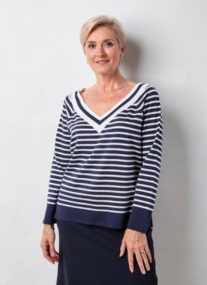 Pull coupe cintrée manches longues bleu MARBLE femme