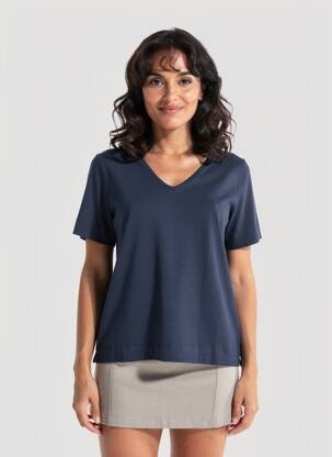 T-shirt coupe droite manches courtes bleu GUITARE femme