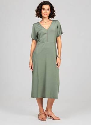 Robe longue manches courtes manches courtes vert GUITARE femme