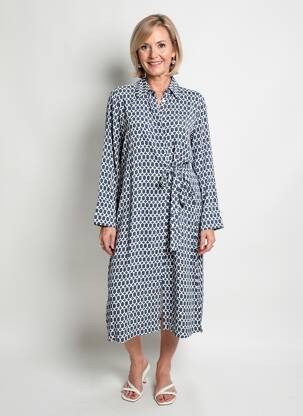 Robe mi-longue imprimé fantaisie manches longues bleu OLSEN femme