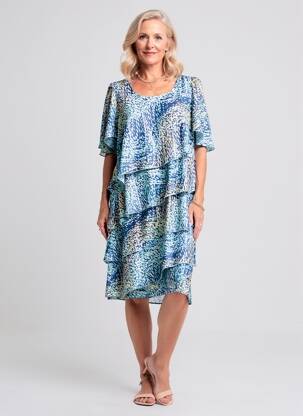 Robe mi-longue imprimé fantaisie manches courtes bleu GREGORY PAT femme