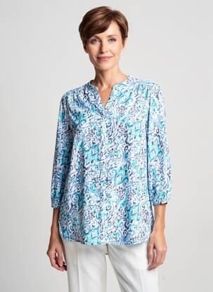Chemisier imprimé fantaisie manches longues bleu OLSEN femme