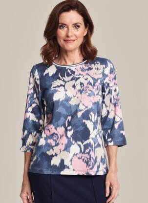 Pull coupe droite manches 3/4 bleu OLSEN femme