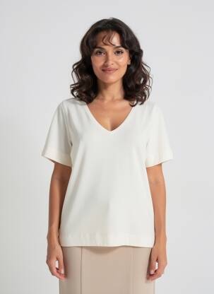 T-shirt coupe droite manches courtes beige GUITARE femme