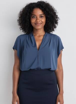 Top tissage crêpe manches courtes bleu ANANKE femme