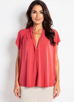 Top tissage crêpe manches courtes rouge ANANKE femme