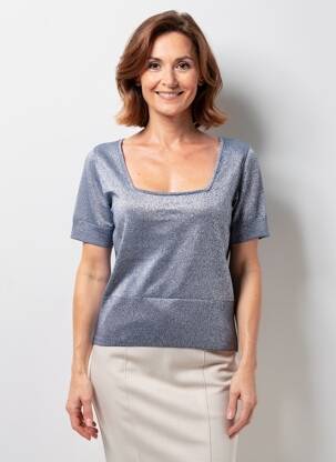 T-shirt coupe cintrée manches courtes bleu MARBLE femme