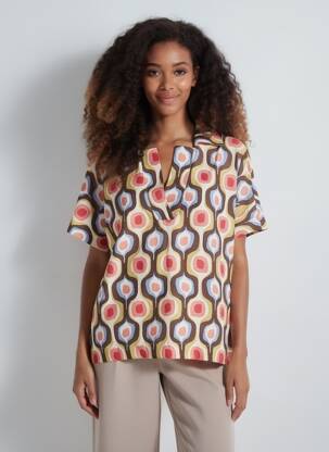 Top tissage crêpe manches courtes marron LION OF PORCHES femme